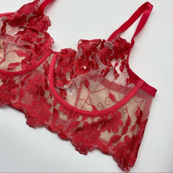Torrid Women’s Raspberry Pink Embroidered Mesh Lace Bralette & Garter Size 1X - Picture 7 of 16
